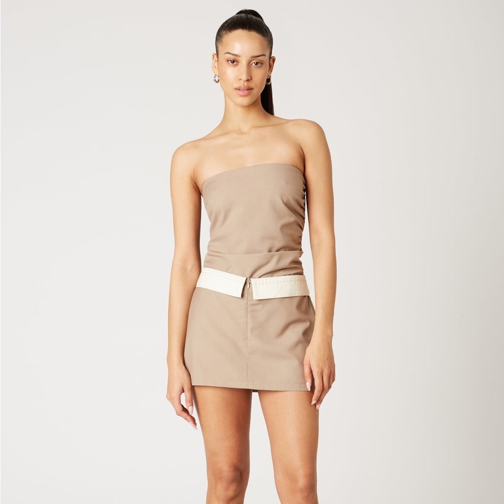 NIA Tansy & Amanda Set in Dune Large Strapless Ruched Top & Skort NWT
